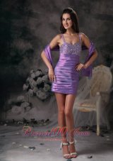 Lavender Evening Dress Straps Taffeta Beading Mini-length