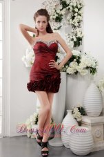 Wine Red Prom Gown Sweetheart Short Taffeta Beading