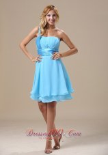 One Shoulder Light Blue Dresses For Damas Chiffon Knee-length