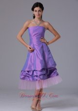 Lavender A-line Strapless Dresses For Damas Tea-length