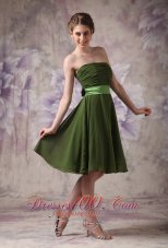 Olive Green Bridesmaid Dress Chiffon Strapless Short