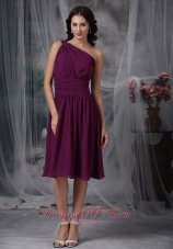 One Shoulder Purple Short Chiffon Bridesmaid Dama Dress