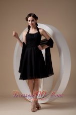 Halter Chiffon Black Knee-length Dama Bridesmaid Dresses