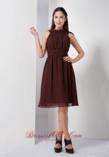 Brown Bateau Chiffon Knee-length Bridesmaid Dama Dresses