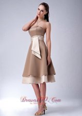 Satin Layered Chocolate Strapless Bridesmaid Dama Dress