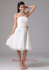 Floral White Chiffon Knee-length Cockatail Dama Dresses