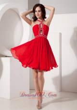 Crosss Straps Red Cocktail Dama Dress Beading Mini-length