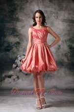 Bateau Watermelon Red A-line Taffeta Mini-length Dama Dresses