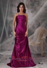 One Shoulder Fuchsia Ruched Taffeta Evening Dama Dress