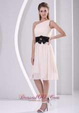 One Shoulder Champagne Knee-length Chiffon Dama Dress