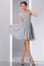 Scoop Grey Chiffon Short Ruched Cocktail Dama Dress,There's just something about vintage-inspired gowns that no other style can duplicate. They evoke a certain charm that you just can't find in the newer styles. This one puts you to mind of a traditional southern belle. It features a lovely rouched bodice. The skirt is embellished with pleats. A zipper-up closure in the back secures the dress in place. 