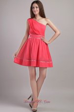 One Shoulder Coral Red A-line Cocktail Dama Dresses