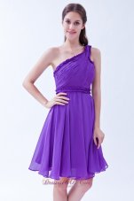 One Shoulder Purple A-line Chiffon Knee-length Dama Dresses