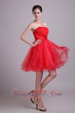 Red A-line Strapless Short Organza Prom Dama Dresses