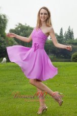 One Shoulder Lavender Chiffon Ruched Bridesmaid Dress,This gown features one shoulder strap that is encrusted with ruched details on the front and a lovely bow on the waist. Soft chiffon creates an interesting handkerchief hem. A bit retro and a lot gorgeous! You will look like a queen in the pretty dress. 