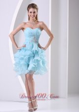 Ruffles Baby Blue Beading Cocktail Prom Dress