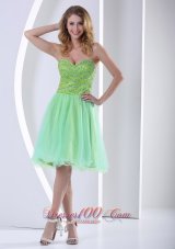 Beaded Yellow Green Sweetheart Knee-length Cocktail Dress