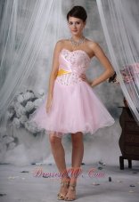 Beaded Baby Pink Mini-length Homecoming Dress