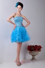 Baby Blue Strapless Homecoming Dress Organza Beading