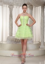 Yellow Green Layered Ruched Prom Cocktail Prom Dress