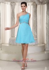 Asym One Shoulder Beading Prom Dress Aqua