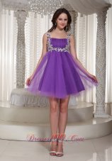 Floral Appliques Decorate Straps Mini Prom / Cocktail Dress