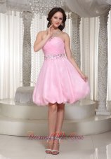 Baby Pink Homecoming Dress With Beaded Sash