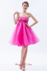 Organza Beading Prom Cocktail Dress Mini Hot Pink