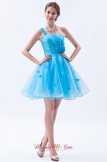 Baby Blue Appliques Mini-length Prom Cocktail Dress