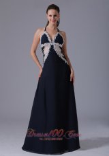 Halter Apliques Navy Blue Homecoming Prom Dress