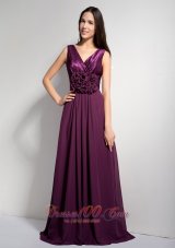 Dark Purple V-neck Brush Mother of Bride Dresses