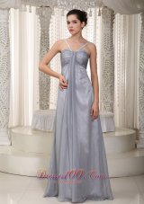 Beaded Straps Gray Chiffon Prom Pageant Dress