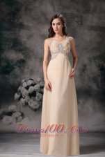 Champagne Beading Straps Evening Prom Dress Chiifon