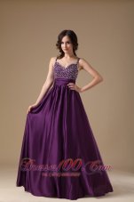 Beading Purple Straps Prom Dress For Evening Chiffon