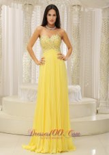 Yellow Sweetheart Beaded Pleats Prom Homecoming Dress