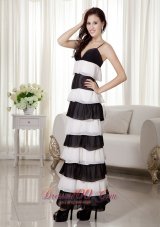 White and Black Spaghetti Straps Prom Evening Dress