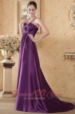 One Shoulder Beading Eggplant Ruch Prom Graduation Dress