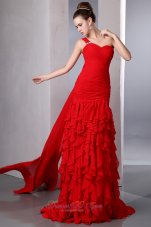 Bright Red One Shoulder Prom Evening Dress Ruffles