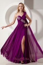 Purple One Shoulder Beading Prom Homecoming Dress