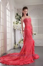 Appliques Watermelon Mermaid Prom Evening Dress