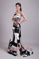 Printing Strapless Beaded Brush Prom Evening Dress