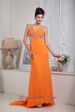 Orange Red Halter Pageant Evening Dress Beaded Chiffon