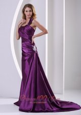 Appliques Eggplant Purple Evening Mother Dress Shoulder