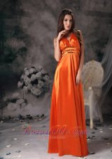 Paillette Halter Orange Red Prom Evening Dress Beaded
