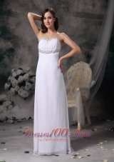 White Beaded Prom Evening Dress Chiffon Brush Train
