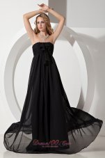 Black Beaded Prom Strapless Bridesmaid Dress Chiffon