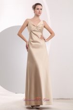 Champagne Straps Ruched Homecoming Prom Dress Satin