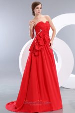 Beading Train Red Prom Evening Dress Ruch Sweetheart