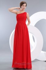 Ruched One Shoulder Red Prom Homecoming Dress Chiffon