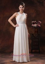White Scoop Beaded Prom Dress For Formal Evening